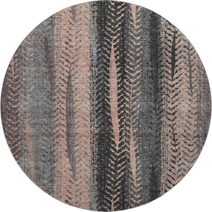HomeRoots 8' Washable Terra Cotta & Gray Striped Round Rug with UV Protection for Modern & Classic Spaces 656498