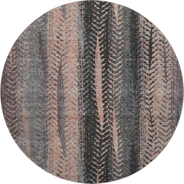 HomeRoots 8' Washable Terra Cotta & Gray Striped Round Rug with UV Protection for Modern & Classic Spaces 656498