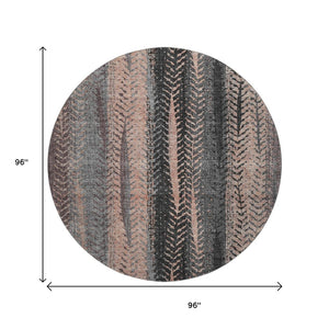 HomeRoots 8' Washable Terra Cotta & Gray Striped Round Rug with UV Protection for Modern & Classic Spaces 656498