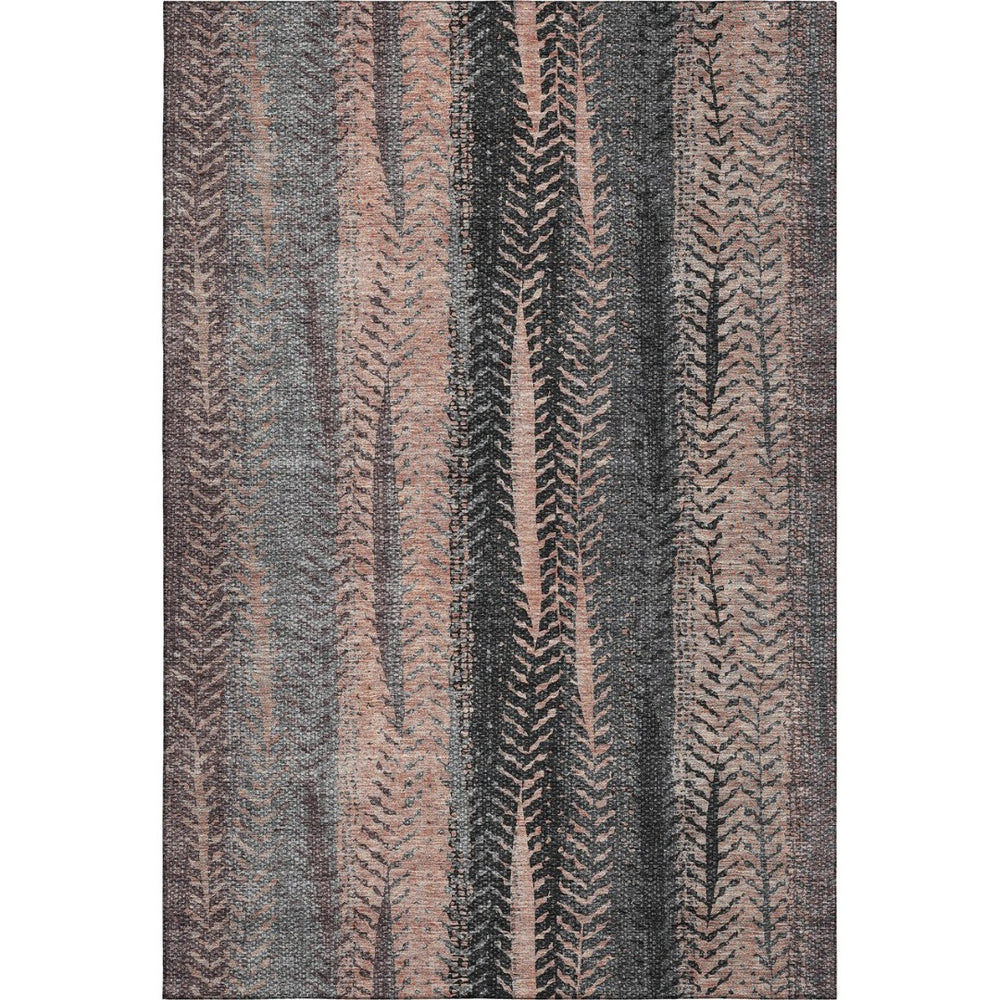 HomeRoots 8' X 10' Terra Cotta & Gray Striped Washable Area Rug - Durable, UV-Protected, Stylish Comfort for Homes 656499