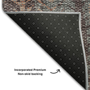 HomeRoots 8' X 10' Terra Cotta & Gray Striped Washable Area Rug - Durable, UV-Protected, Stylish Comfort for Homes 656499