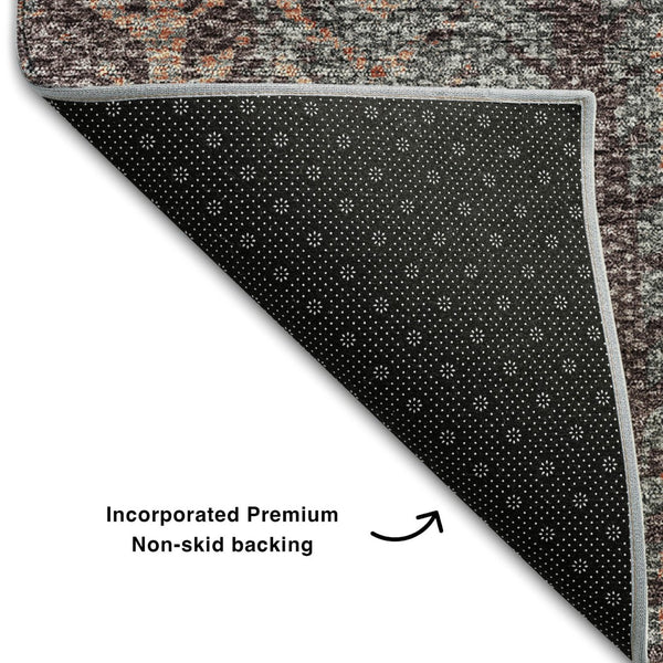 HomeRoots 8' X 10' Terra Cotta & Gray Striped Washable Area Rug - Durable, UV-Protected, Stylish Comfort for Homes 656499