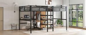 English Elm Twin Over Twin Metal Loft Bed With Double Desk, Wardrobe & Outlets For Ultimate Space Efficiency W1580S00115-GIGA