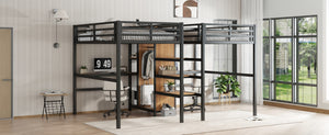 English Elm Twin Metal Loft Bed with Study Desk Wardrobe Shelving and Outlet for Kids Rooms Natural Wood W1580S00372