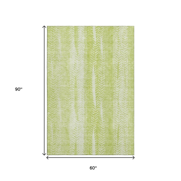 HomeRoots 5' Artichoke Green & Ivory Striped Area Rug - Washable, UV Protected, Stain Resistant, Soft & Durable 656503