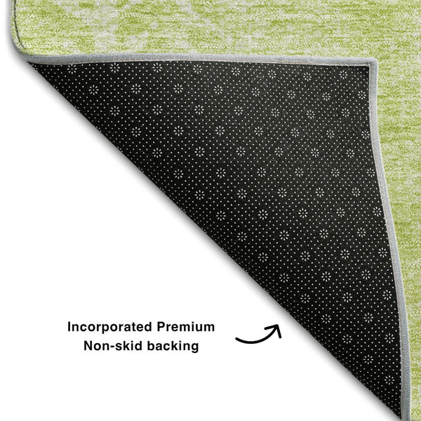 HomeRoots 5' Artichoke Green & Ivory Striped Area Rug - Washable, UV Protected, Stain Resistant, Soft & Durable 656503