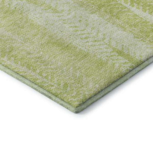 HomeRoots 5' Artichoke Green & Ivory Striped Area Rug - Washable, UV Protected, Stain Resistant, Soft & Durable 656503