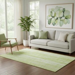 HomeRoots 5' Artichoke Green & Ivory Striped Area Rug - Washable, UV Protected, Stain Resistant, Soft & Durable 656503