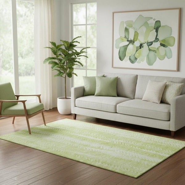 HomeRoots 5' Artichoke Green & Ivory Striped Area Rug - Washable, UV Protected, Stain Resistant, Soft & Durable 656503