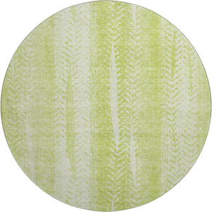 HomeRoots 8' Artichoke Green & Ivory Striped Washable Round Rug – Stain Resistant, UV Protected, Easy Care! 656504