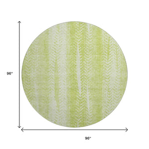 HomeRoots 8' Artichoke Green & Ivory Striped Washable Round Rug – Stain Resistant, UV Protected, Easy Care! 656504