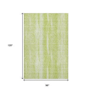HomeRoots 8' X 10' Artichoke Green & Ivory Striped Washable Area Rug with UV Protection for High-Traffic Rooms 656505
