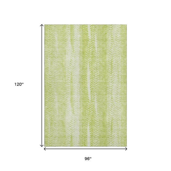 HomeRoots 8' X 10' Artichoke Green & Ivory Striped Washable Area Rug with UV Protection for High-Traffic Rooms 656505