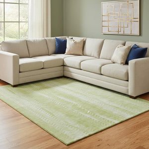 HomeRoots 8' X 10' Artichoke Green & Ivory Striped Washable Area Rug with UV Protection for High-Traffic Rooms 656505