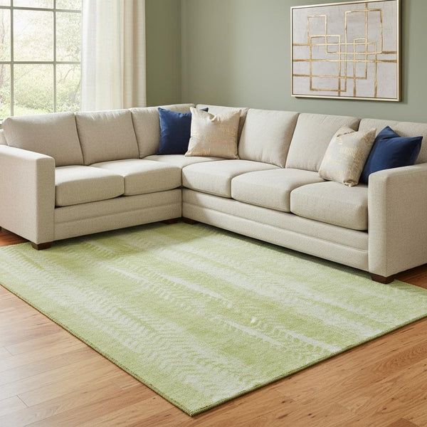HomeRoots 8' X 10' Artichoke Green & Ivory Striped Washable Area Rug with UV Protection for High-Traffic Rooms 656505