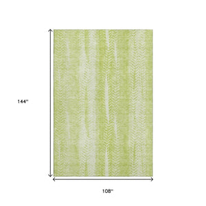 HomeRoots 9' Artichoke Green & Ivory Striped Washable Area Rug - Durable, UV Protected, Perfect for Busy Homes! 656506