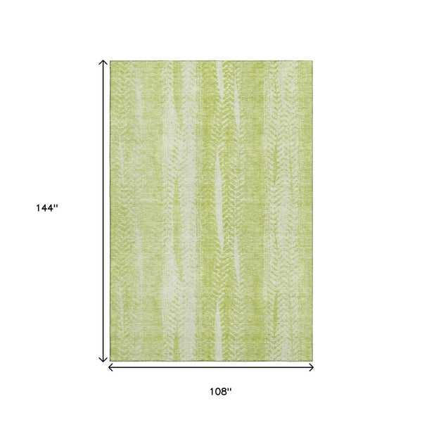HomeRoots 9' Artichoke Green & Ivory Striped Washable Area Rug - Durable, UV Protected, Perfect for Busy Homes! 656506