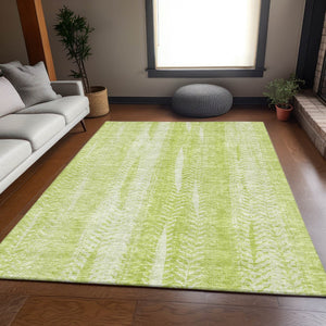 HomeRoots 9' Artichoke Green & Ivory Striped Washable Area Rug - Durable, UV Protected, Perfect for Busy Homes! 656506