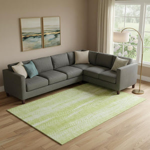 HomeRoots 9' Artichoke Green & Ivory Striped Washable Area Rug - Durable, UV Protected, Perfect for Busy Homes! 656506