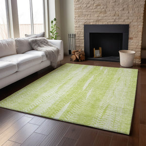 HomeRoots 9' Artichoke Green & Ivory Striped Washable Area Rug - Durable, UV Protected, Perfect for Busy Homes! 656506
