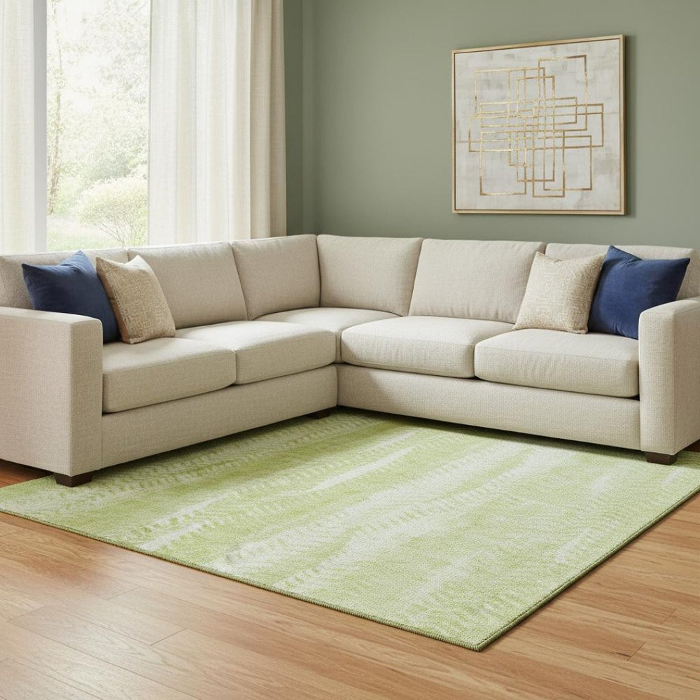 HomeRoots 10' Artichoke Green & Ivory Striped Washable Area Rug - UV Protected, Durable & Stylish for Homes 656507