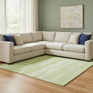 HomeRoots 10' Artichoke Green & Ivory Striped Washable Area Rug - UV Protected, Durable & Stylish for Homes 656507