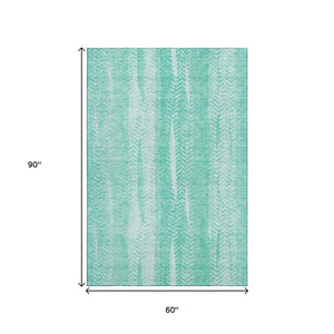 HomeRoots 5' X 8' Aqua and Ivory Striped Area Rug - UV Protected, Washable, Stain Resistant for High Traffic Areas 656509
