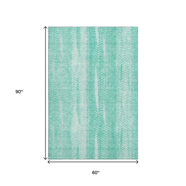 HomeRoots 5' X 8' Aqua and Ivory Striped Area Rug - UV Protected, Washable, Stain Resistant for High Traffic Areas 656509