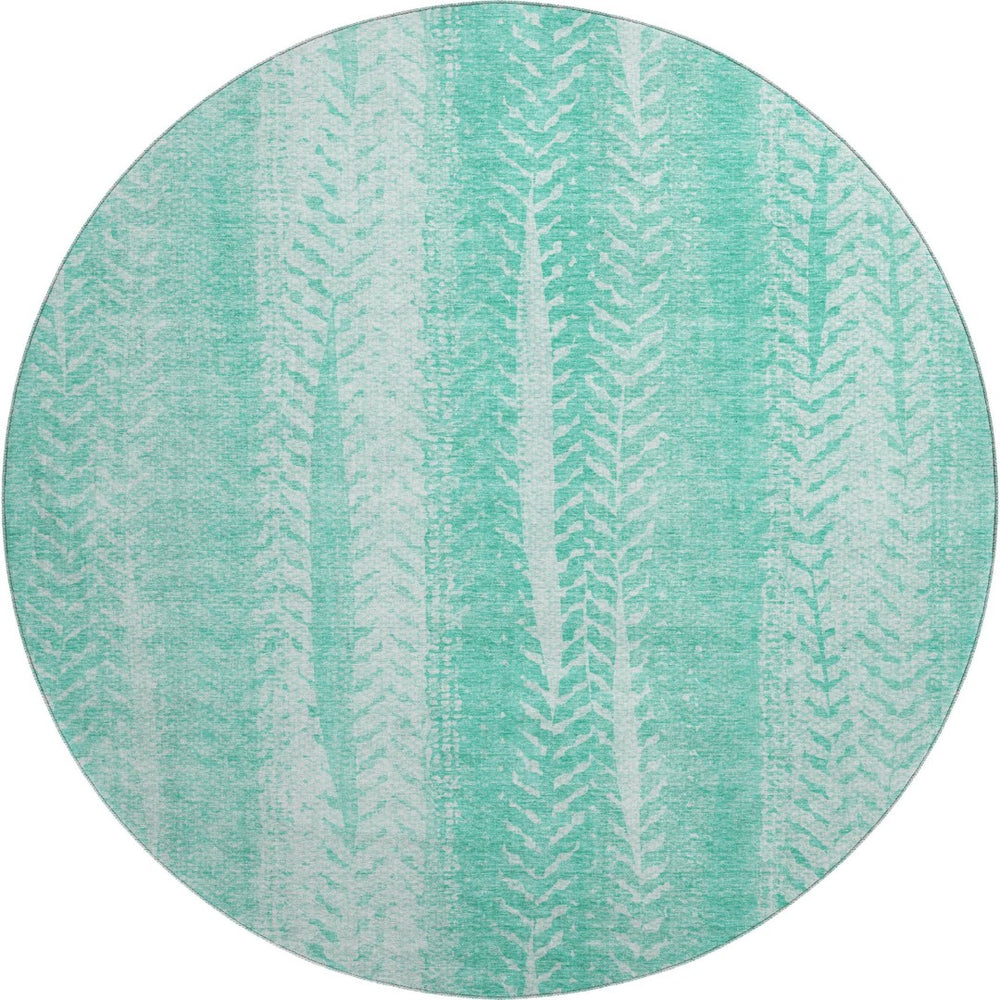 HomeRoots 8' Aqua and Ivory Striped Round Rug - Washable, UV Protected, Durable for High Traffic Areas & Pets 656510