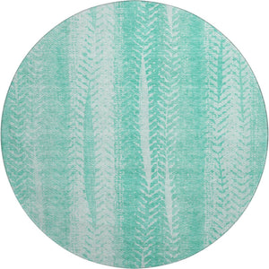 HomeRoots 8' Aqua and Ivory Striped Round Rug - Washable, UV Protected, Durable for High Traffic Areas & Pets 656510