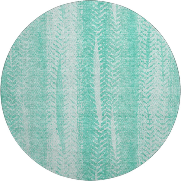 HomeRoots 8' Aqua and Ivory Striped Round Rug - Washable, UV Protected, Durable for High Traffic Areas & Pets 656510