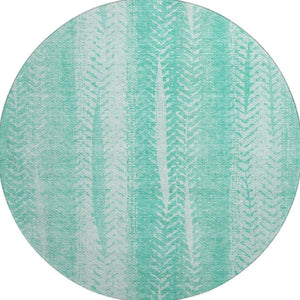 HomeRoots 8' Aqua and Ivory Striped Round Rug - Washable, UV Protected, Durable for High Traffic Areas & Pets 656510
