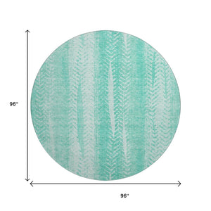 HomeRoots 8' Aqua and Ivory Striped Round Rug - Washable, UV Protected, Durable for High Traffic Areas & Pets 656510
