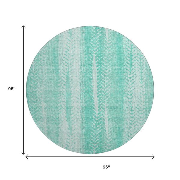 HomeRoots 8' Aqua and Ivory Striped Round Rug - Washable, UV Protected, Durable for High Traffic Areas & Pets 656510