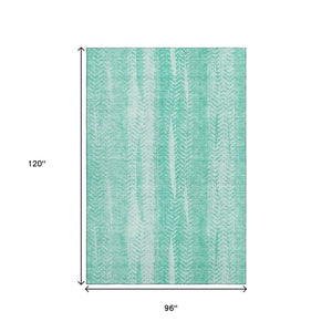 HomeRoots 8' X 10' Aqua and Ivory Striped Washable Area Rug with UV Protection for Coastal Living Spaces 656511