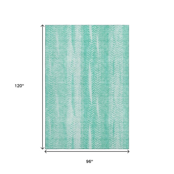 HomeRoots 8' X 10' Aqua and Ivory Striped Washable Area Rug with UV Protection for Coastal Living Spaces 656511