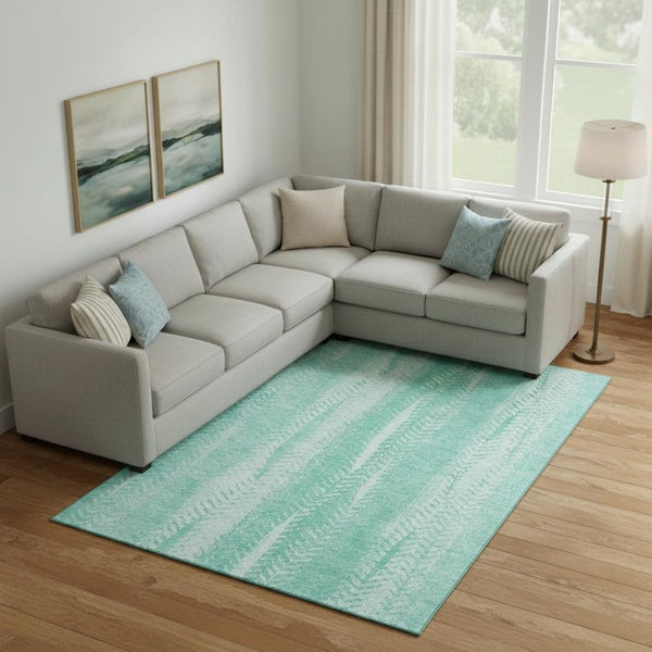 HomeRoots 8' X 10' Aqua and Ivory Striped Washable Area Rug with UV Protection for Coastal Living Spaces 656511
