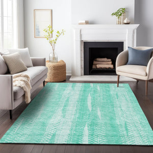 HomeRoots 8' X 10' Aqua and Ivory Striped Washable Area Rug with UV Protection for Coastal Living Spaces 656511