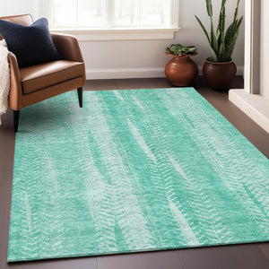 HomeRoots 8' X 10' Aqua and Ivory Striped Washable Area Rug with UV Protection for Coastal Living Spaces 656511