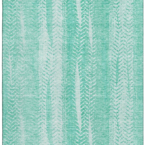 HomeRoots 8' X 10' Aqua and Ivory Striped Washable Area Rug with UV Protection for Coastal Living Spaces 656511