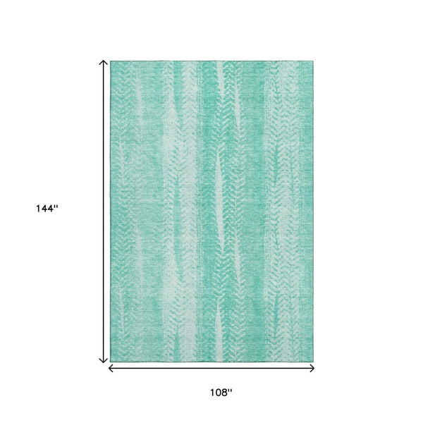 HomeRoots 9' X 12' Aqua and Ivory Striped Washable Area Rug with UV Protection for Coastal Home Decor Bliss 656512