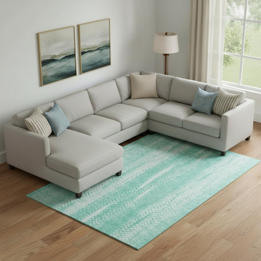 HomeRoots 9' X 12' Aqua and Ivory Striped Washable Area Rug with UV Protection for Coastal Home Decor Bliss 656512