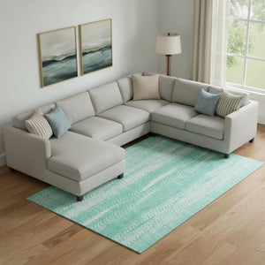 HomeRoots 9' X 12' Aqua and Ivory Striped Washable Area Rug with UV Protection for Coastal Home Decor Bliss 656512
