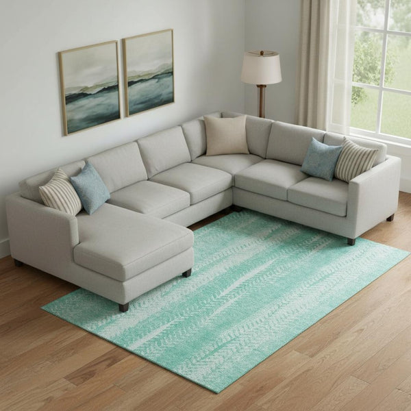 HomeRoots 9' X 12' Aqua and Ivory Striped Washable Area Rug with UV Protection for Coastal Home Decor Bliss 656512