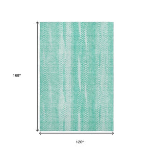 HomeRoots 10' Aqua and Ivory Striped Area Rug - Washable, UV Protected, Stain-Resistant for Easy Care & Style 656513