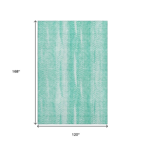 HomeRoots 10' Aqua and Ivory Striped Area Rug - Washable, UV Protected, Stain-Resistant for Easy Care & Style 656513