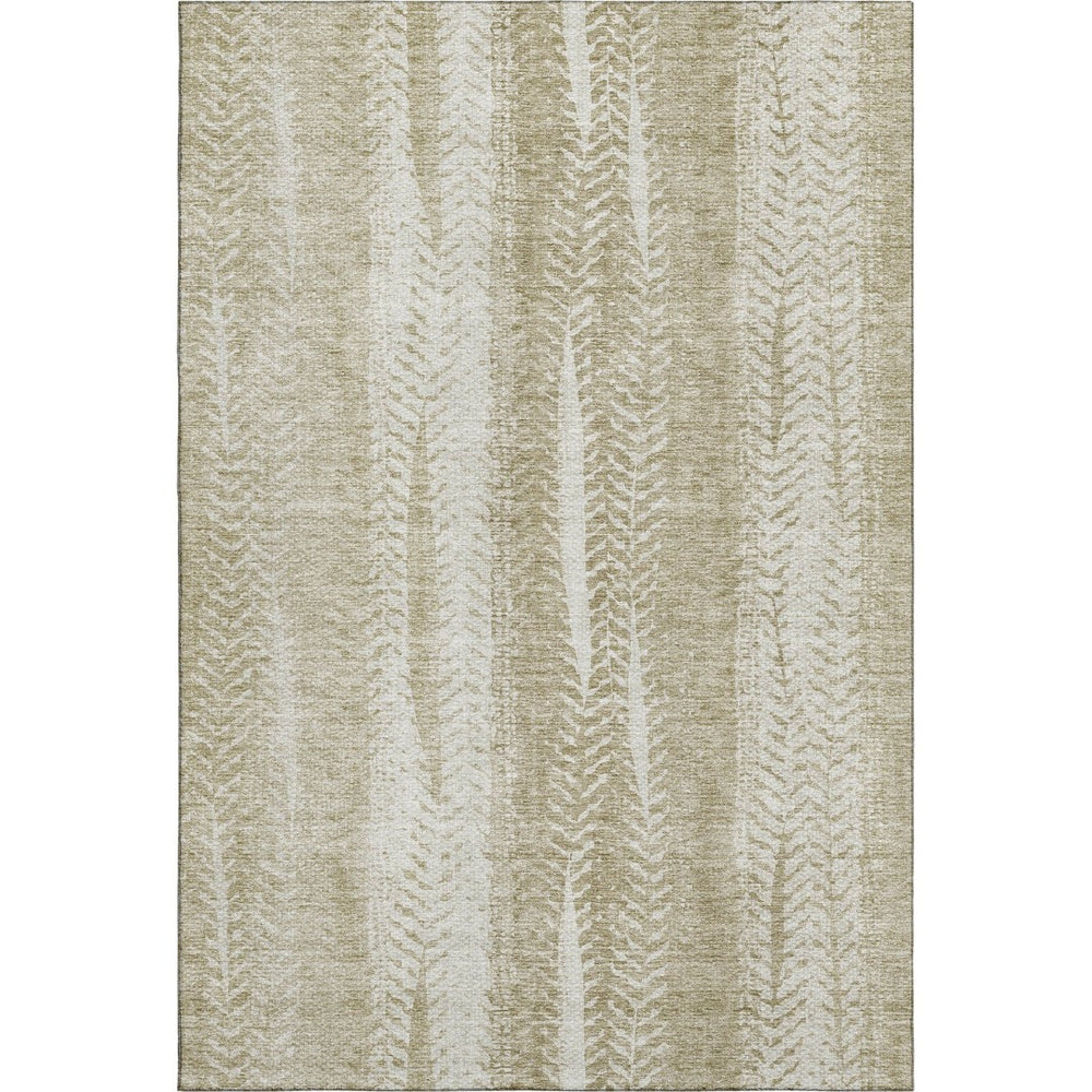 HomeRoots 5' X 8' Beige and Ivory Striped Area Rug - Washable, UV-Protected, Stain-Resistant for Active Homes 656515