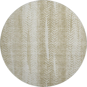 HomeRoots 8' Beige and Ivory Striped Washable Round Rug with UV Protection – Stylish, Durable, and Easy Care! 656516