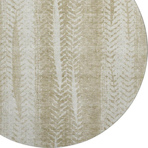 HomeRoots 8' Beige and Ivory Striped Washable Round Rug with UV Protection – Stylish, Durable, and Easy Care! 656516