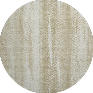 HomeRoots 8' Beige and Ivory Striped Washable Round Rug with UV Protection – Stylish, Durable, and Easy Care! 656516